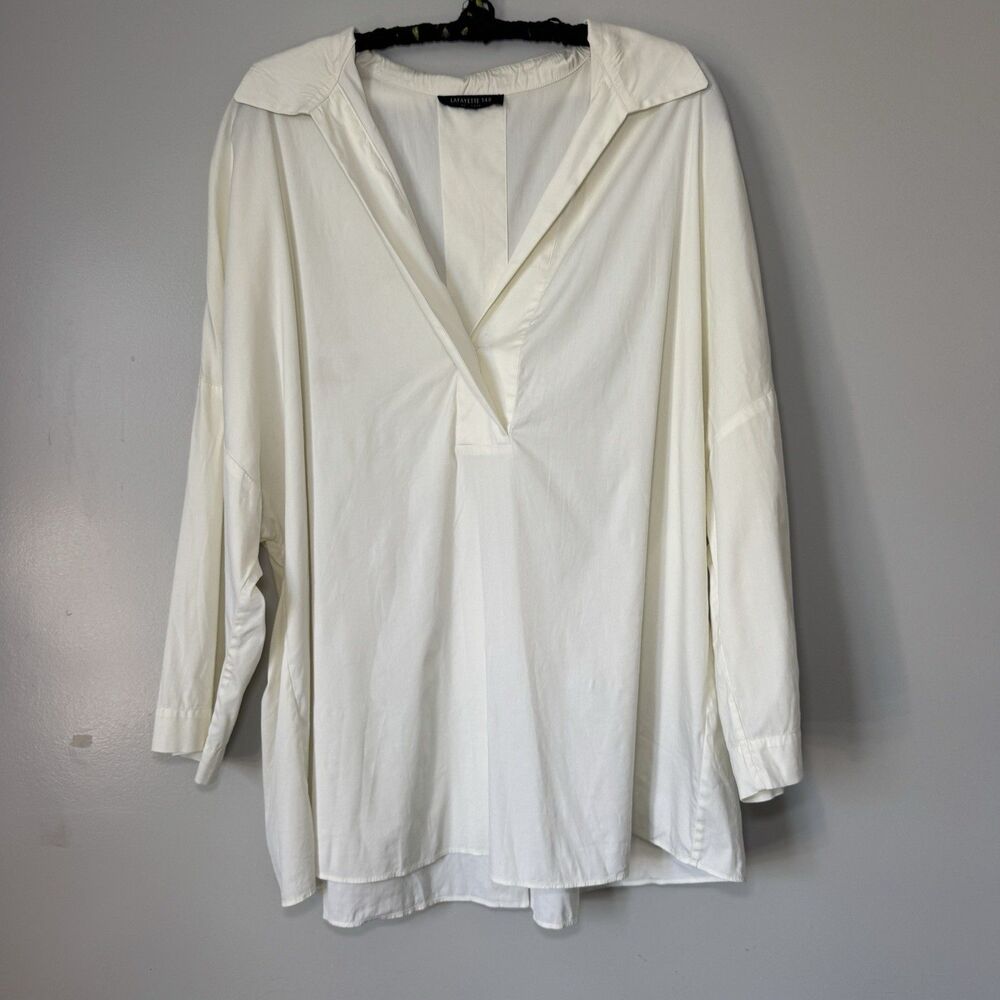 Lafayette 148 Off White/Creme Cotton Tunic V Neck Top Sz 2XL Flowy